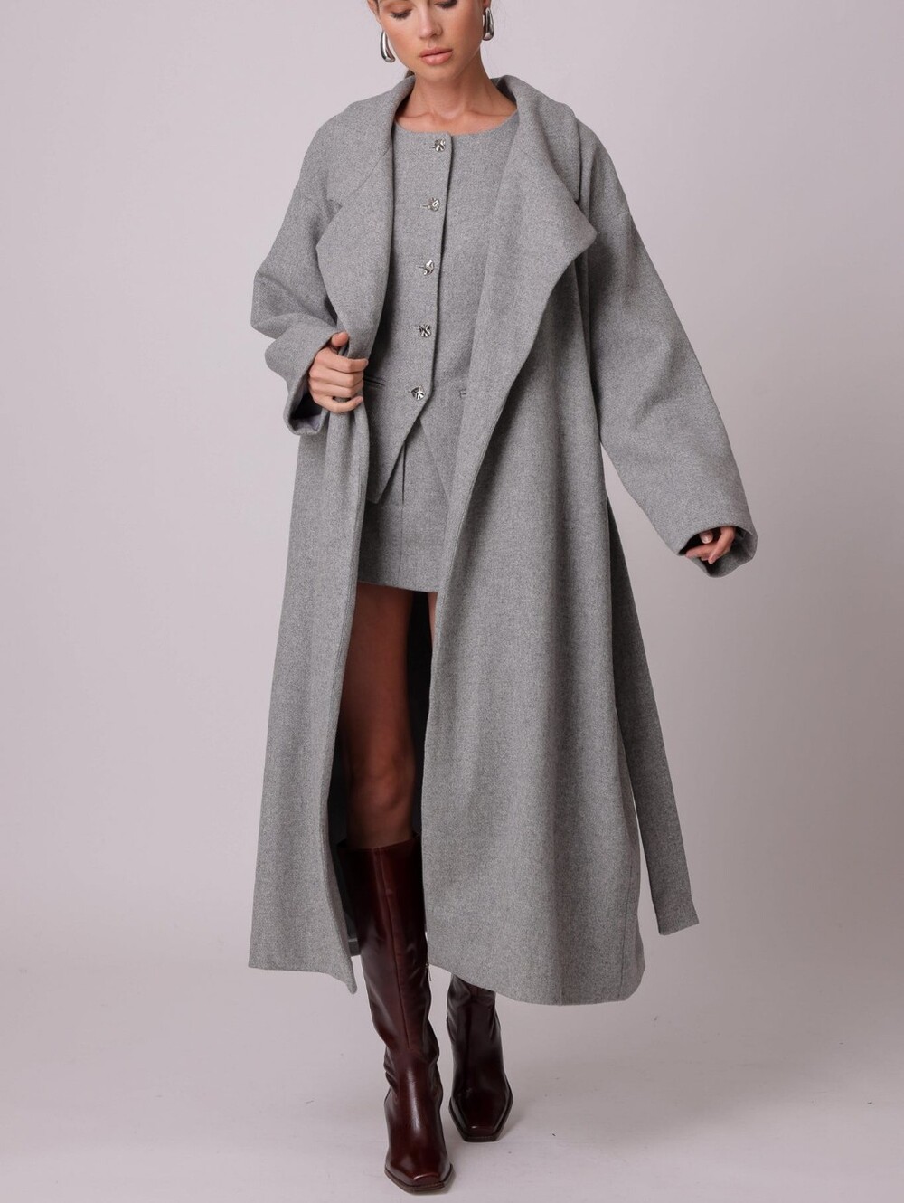 Line & Dot Women's Trench Coat XS NWT Damson Grey $205 Luxury Oversized Belted